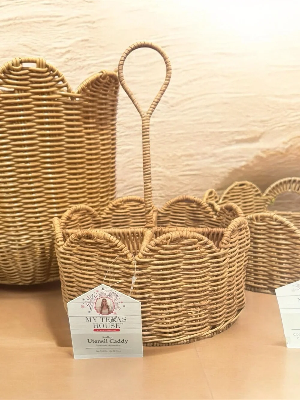 Texas House Rattan Scallop Utensil Holder, Brown, 8.25
